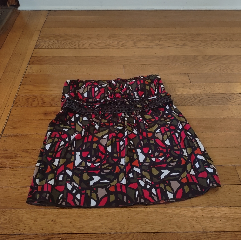 IZ Byer California Abstract Strapless Blouse Medium Y2K Hippie Boho Festival
